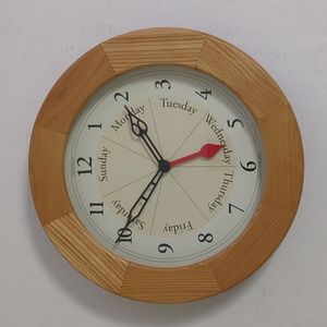 Week Days & Time Clock Analogue 10" Large Print Solid Wood Retirement Gift NEW